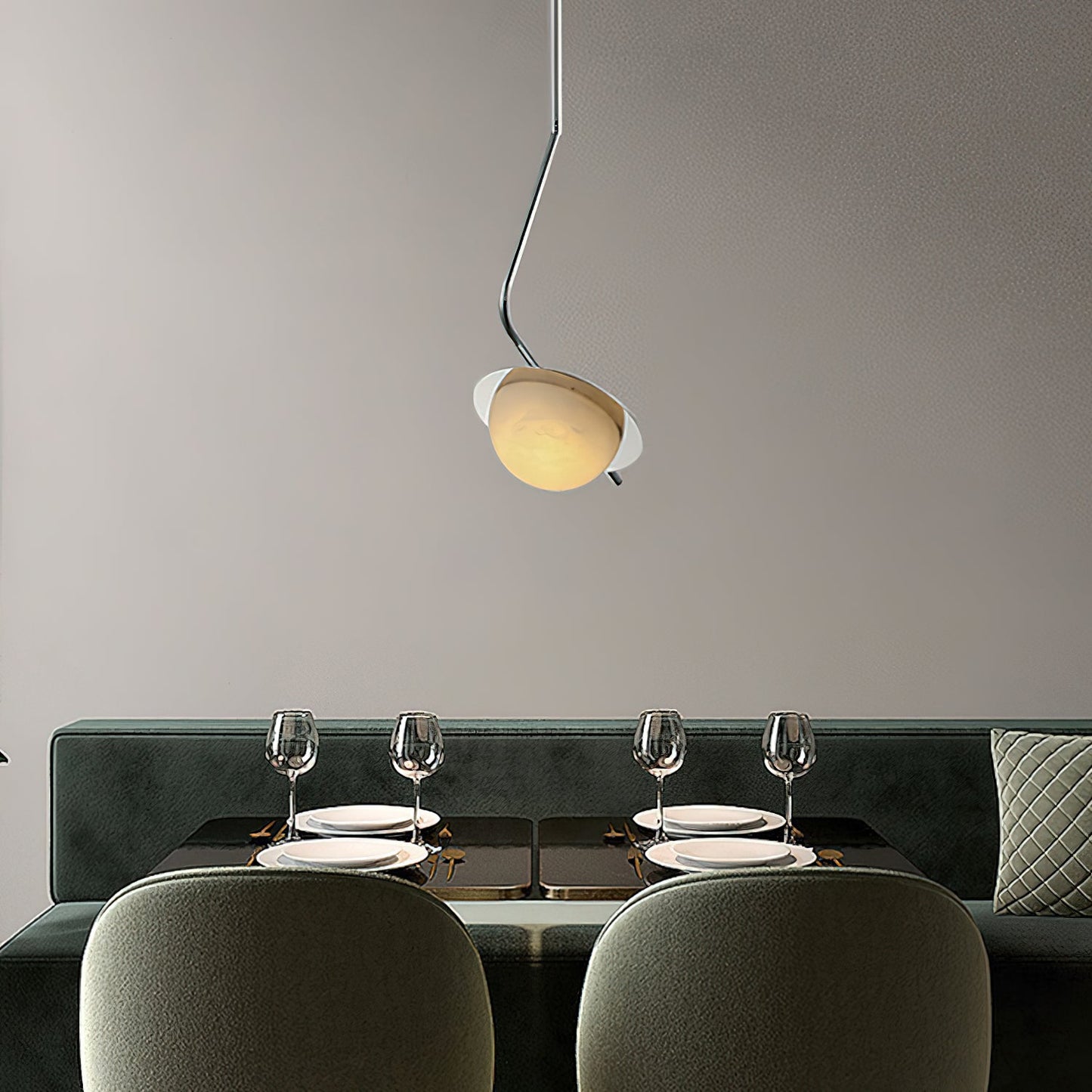 Chic Luminance Alabaster Pendant Light - Art Deco Natural Stone & Stainless Steel Drop