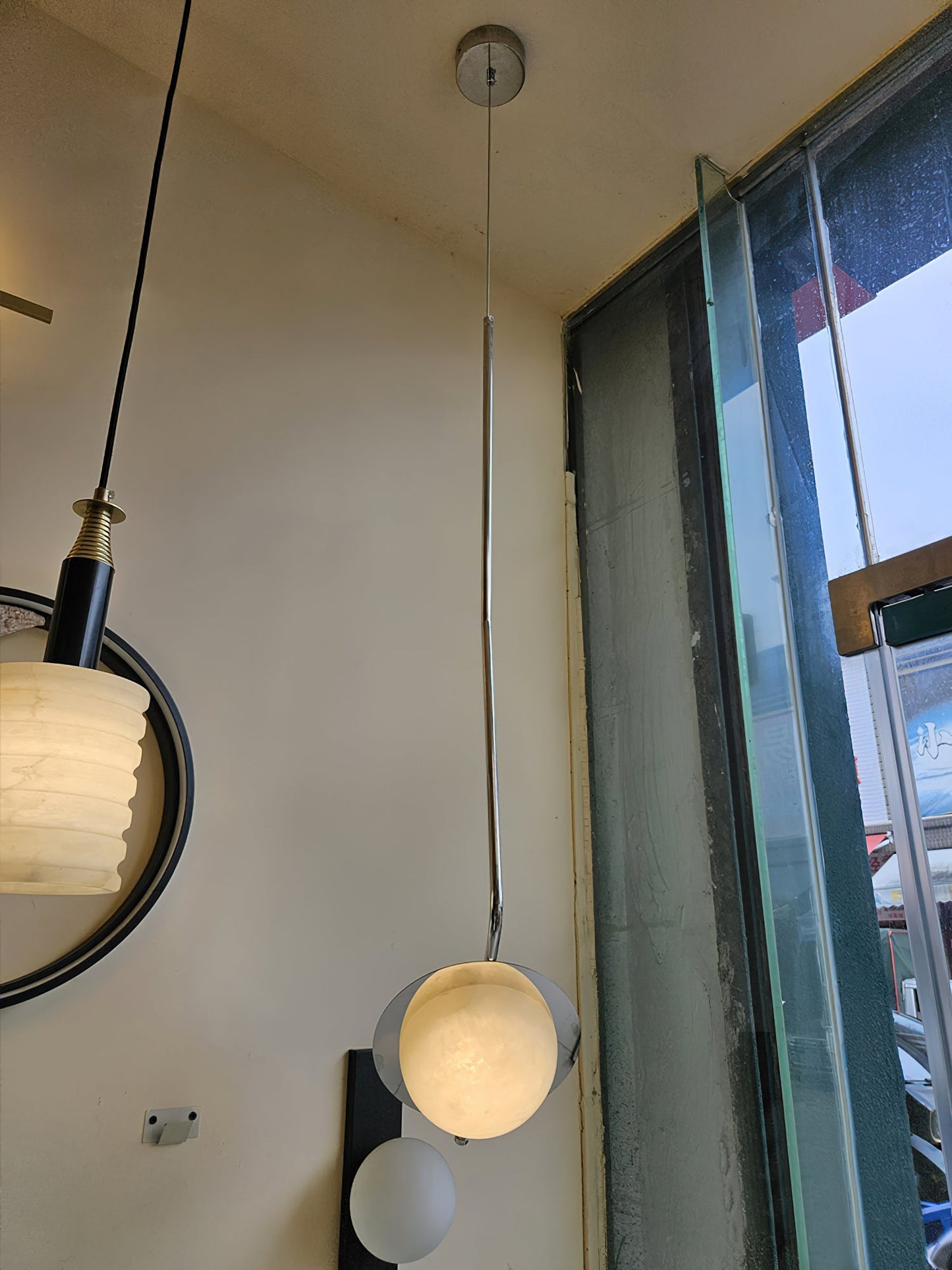 Chic Luminance Alabaster Pendant Light - Art Deco Natural Stone & Stainless Steel Drop