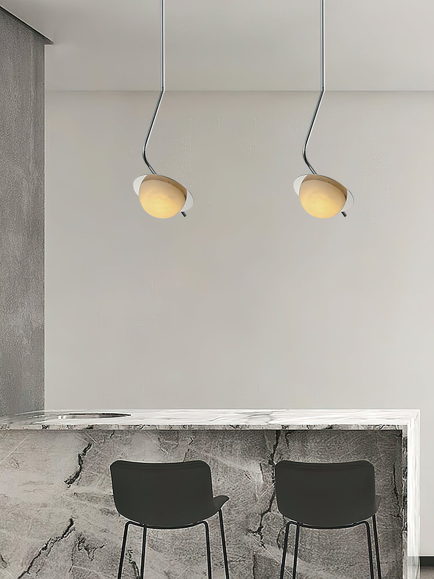 Chic Luminance Alabaster Pendant Light - Art Deco Natural Stone & Stainless Steel Drop