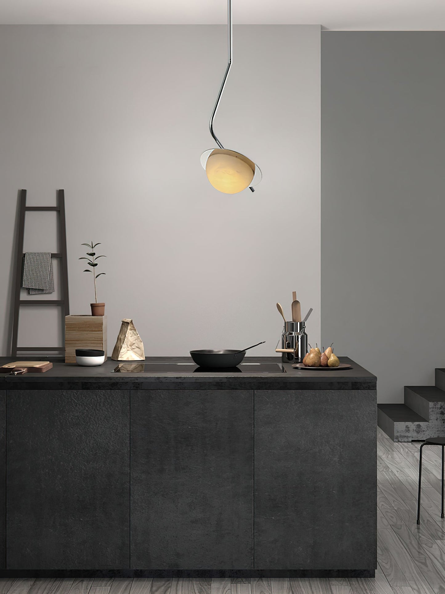 Chic Luminance Alabaster Pendant Light - Art Deco Natural Stone & Stainless Steel Drop