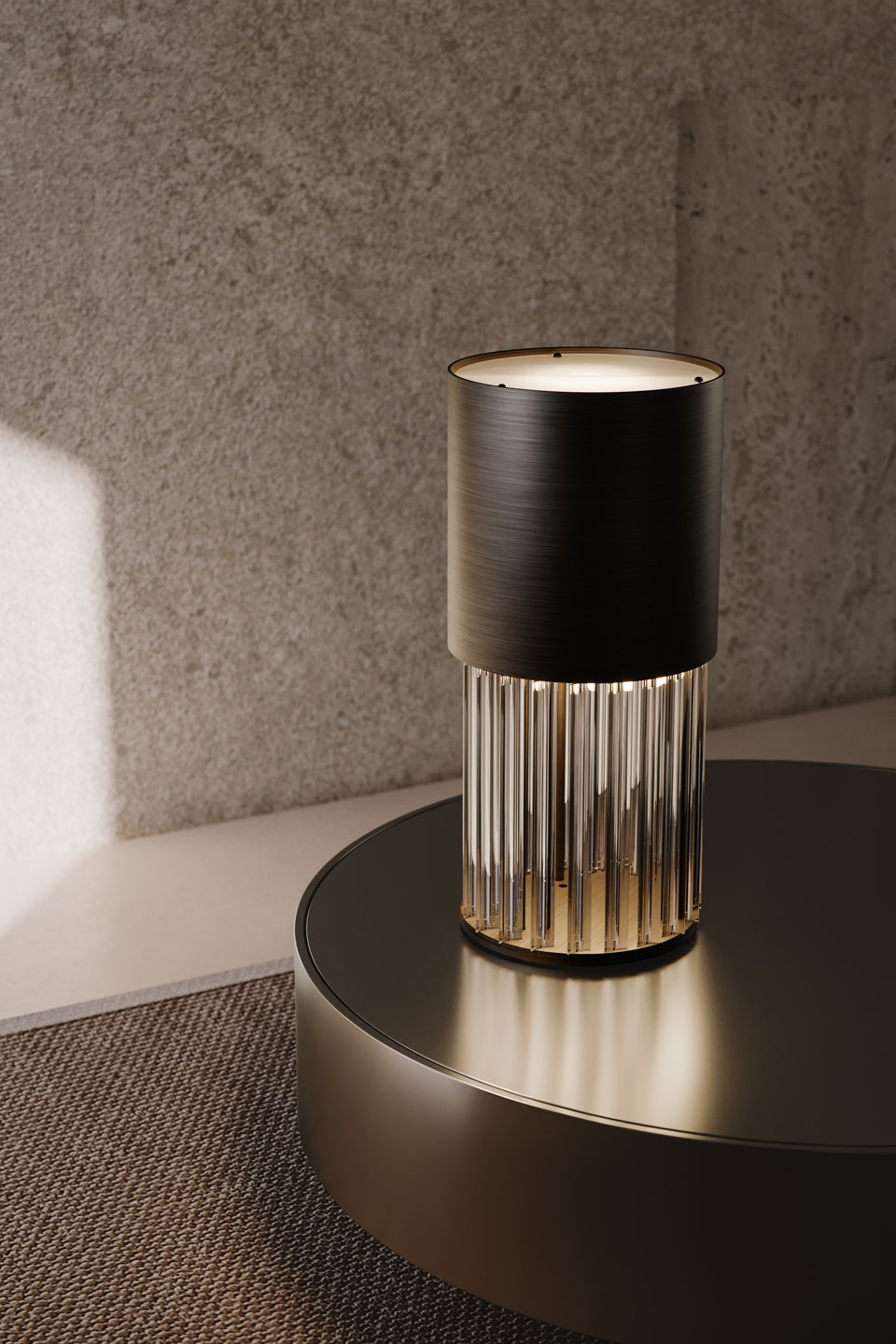 Chic Table Lamp - Luxury Crystal Trihedron & Brushed Black Cylinder Lamp