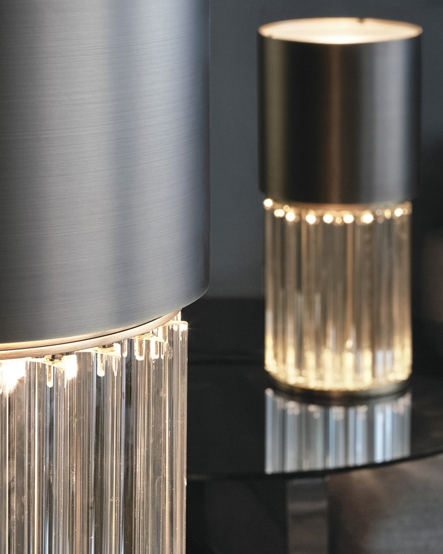 Chic Table Lamp - Luxury Crystal Trihedron & Brushed Black Cylinder Lamp