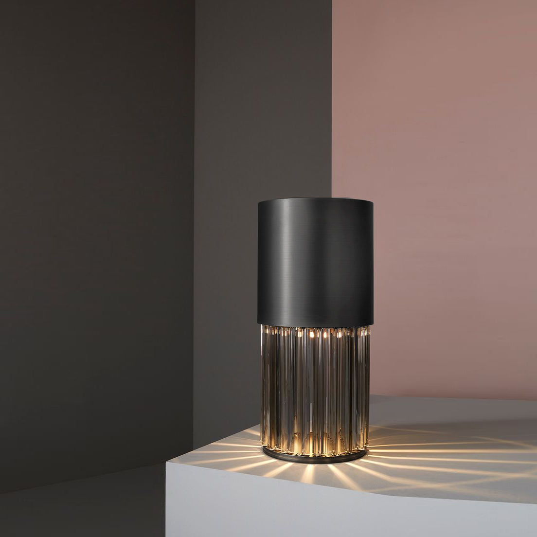 Chic Table Lamp - Luxury Crystal Trihedron & Brushed Black Cylinder Lamp