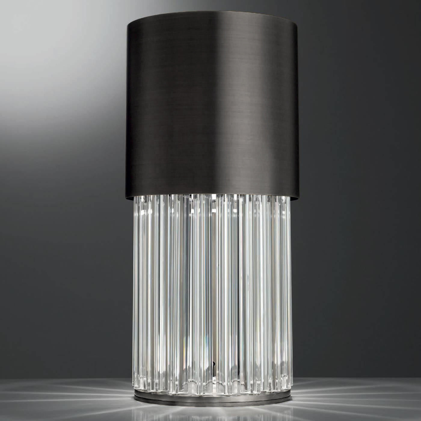 Chic Table Lamp - Luxury Crystal Trihedron & Brushed Black Cylinder Lamp