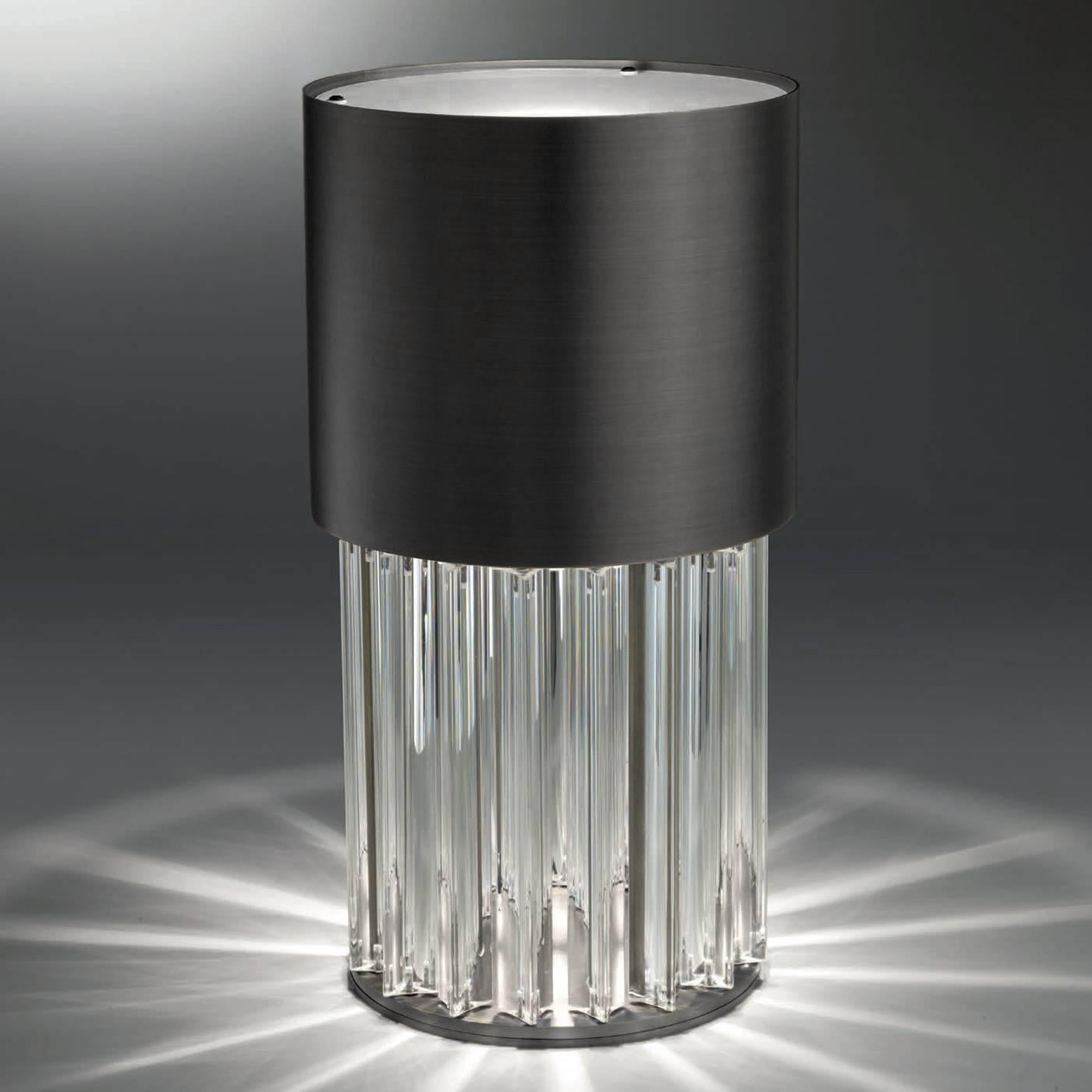 Chic Table Lamp - Luxury Crystal Trihedron & Brushed Black Cylinder Lamp
