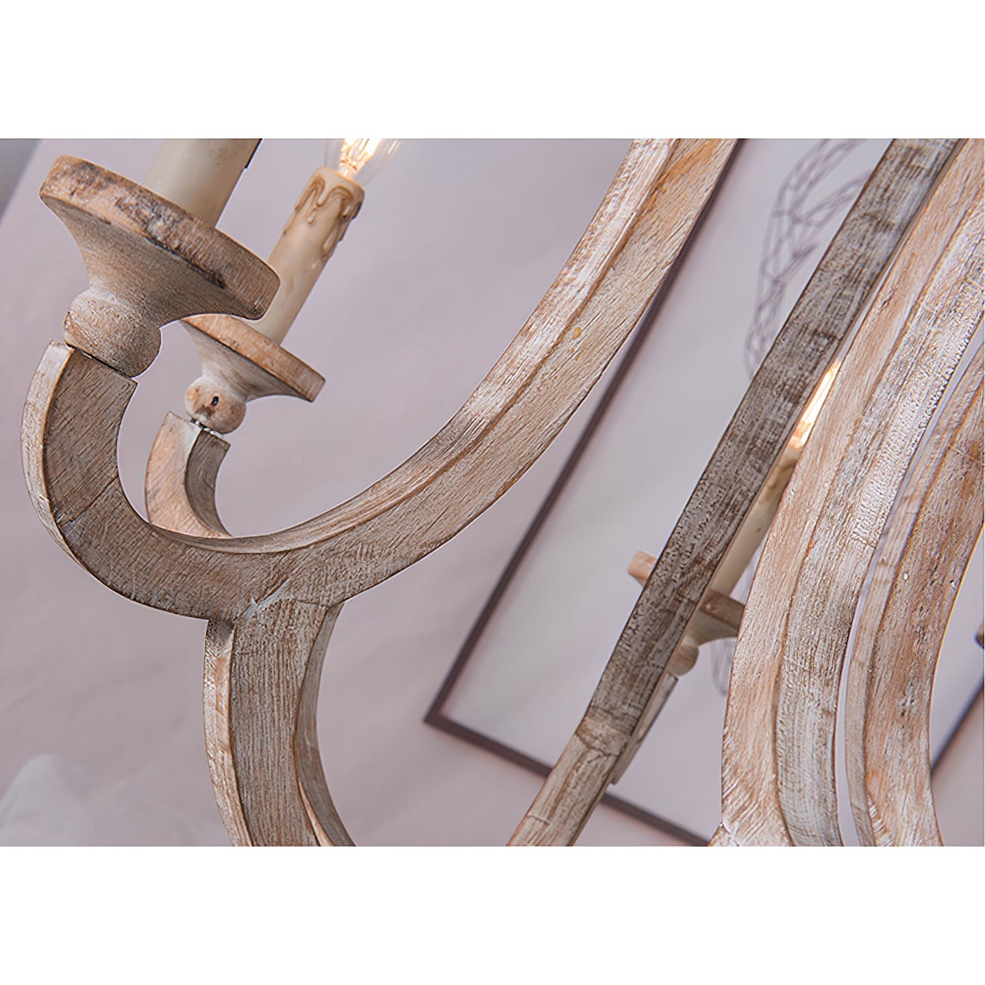 Winton Rustic Candlestick Chandelier - 5-Light Hand-Carved Distressed Wood Hanging Lamp | Farmhouse Cottage Chic Pendant