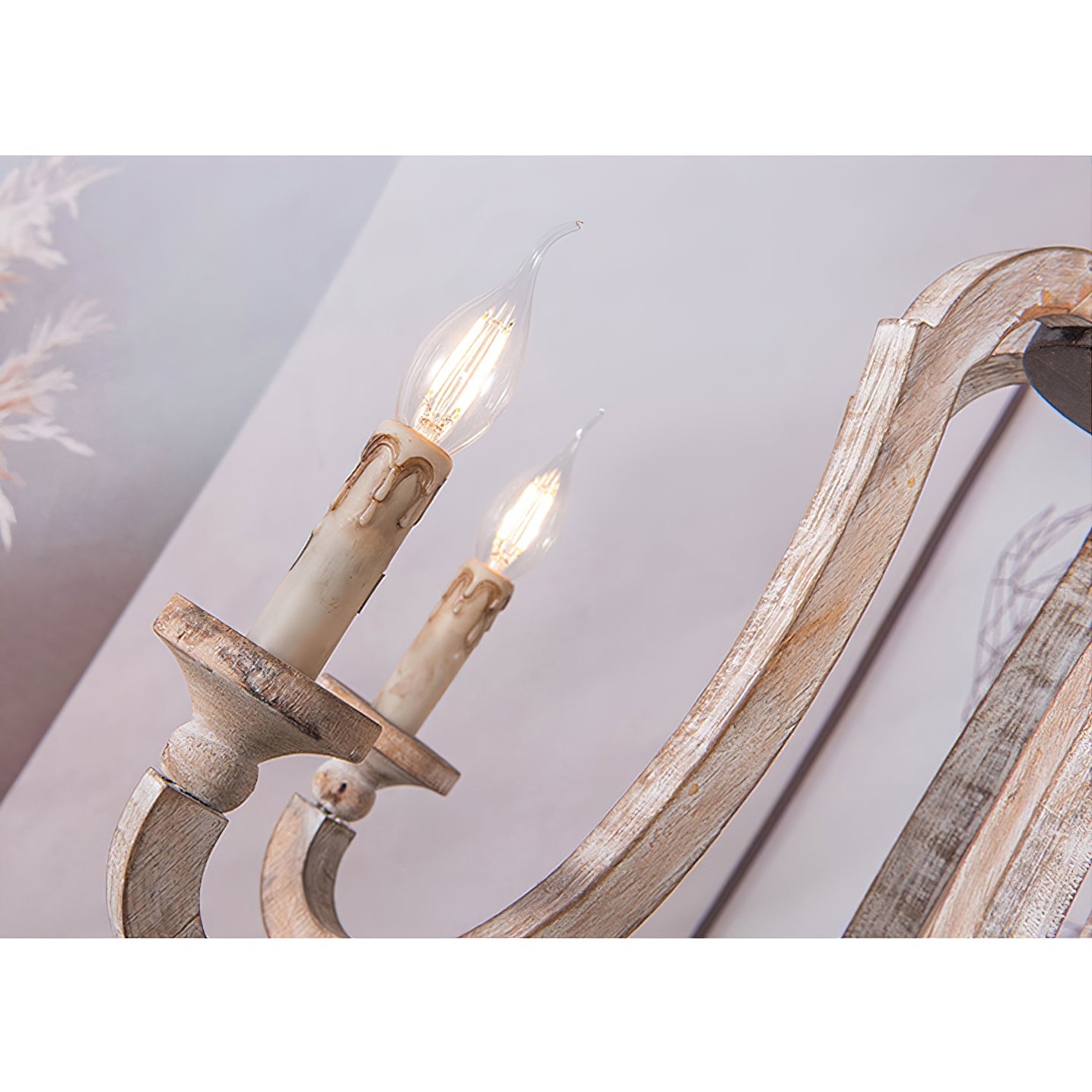 Winton Rustic Candlestick Chandelier - 5-Light Hand-Carved Distressed Wood Hanging Lamp | Farmhouse Cottage Chic Pendant