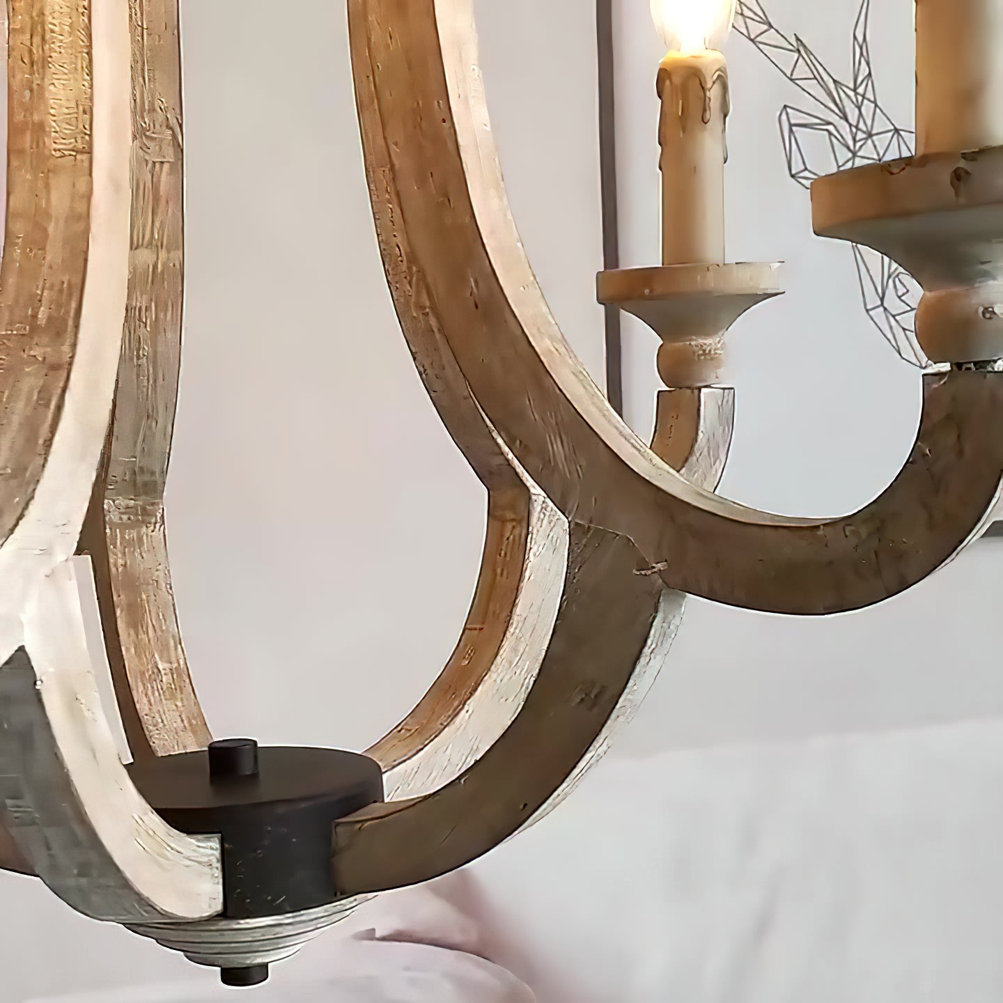 Winton Rustic Candlestick Chandelier - 5-Light Hand-Carved Distressed Wood Hanging Lamp | Farmhouse Cottage Chic Pendant
