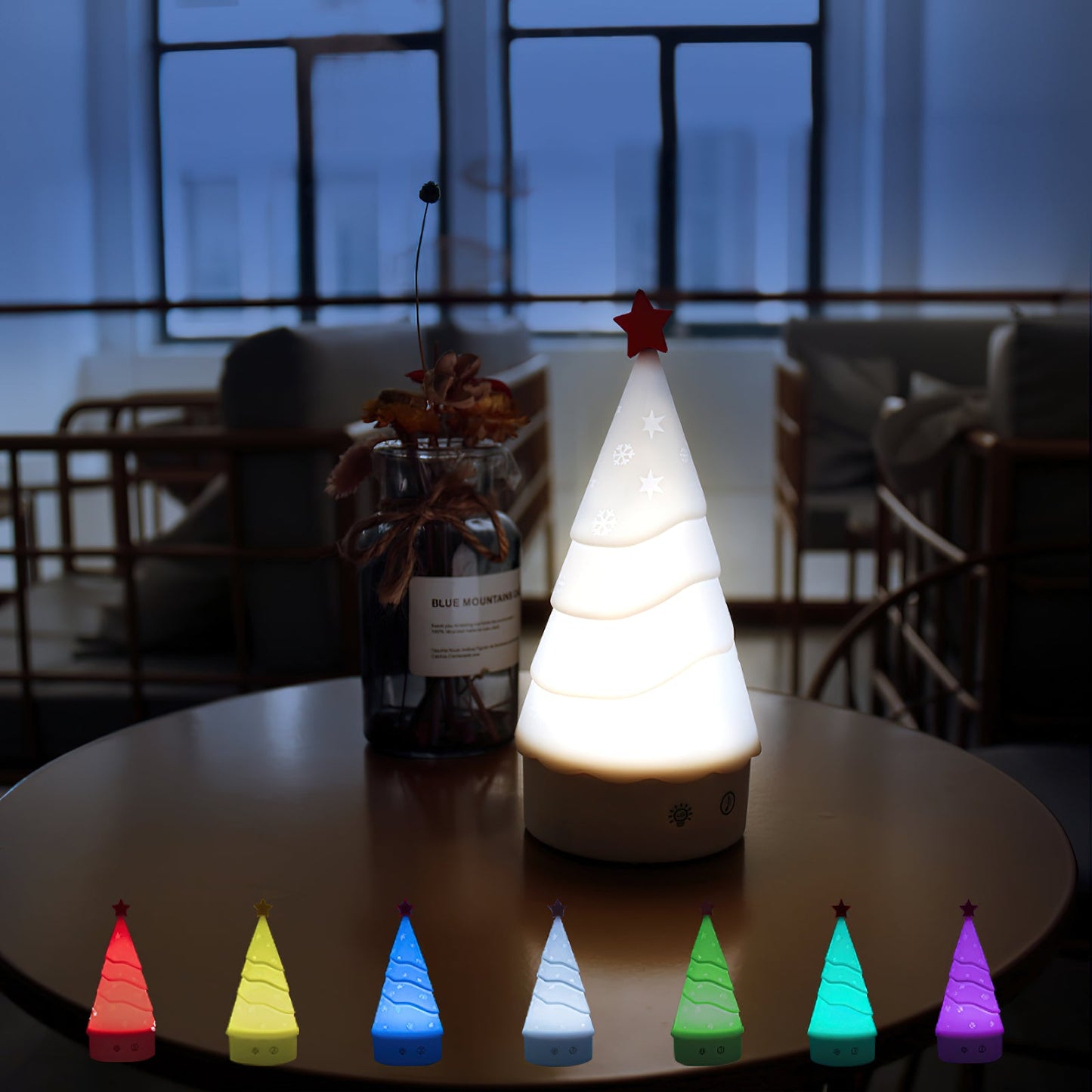 Tree Night Light (Built-in Battery) - Rechargeable Festive Snowman & Tree LED Light | Portable Holiday Decor