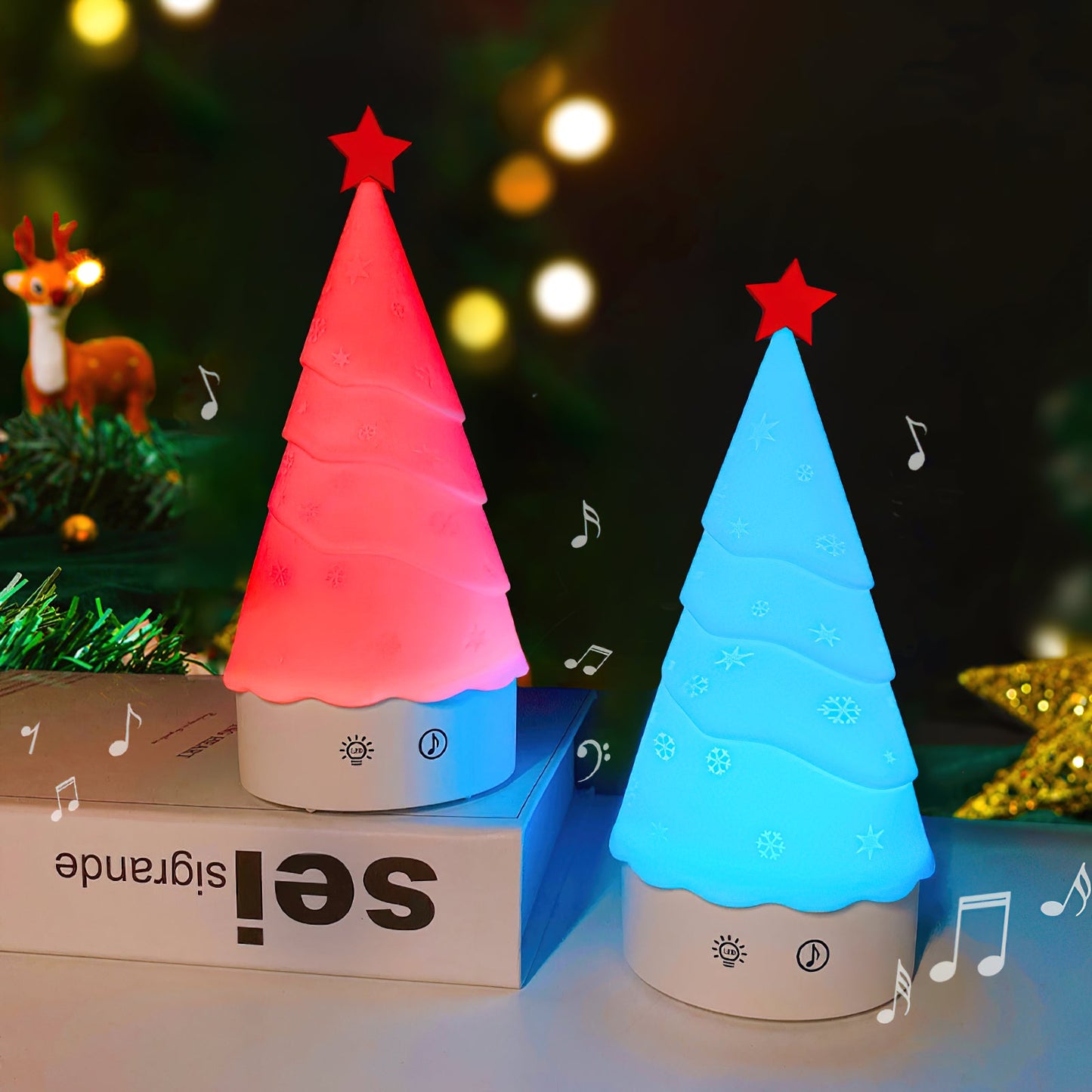 Tree Night Light (Built-in Battery) - Rechargeable Festive Snowman & Tree LED Light | Portable Holiday Decor