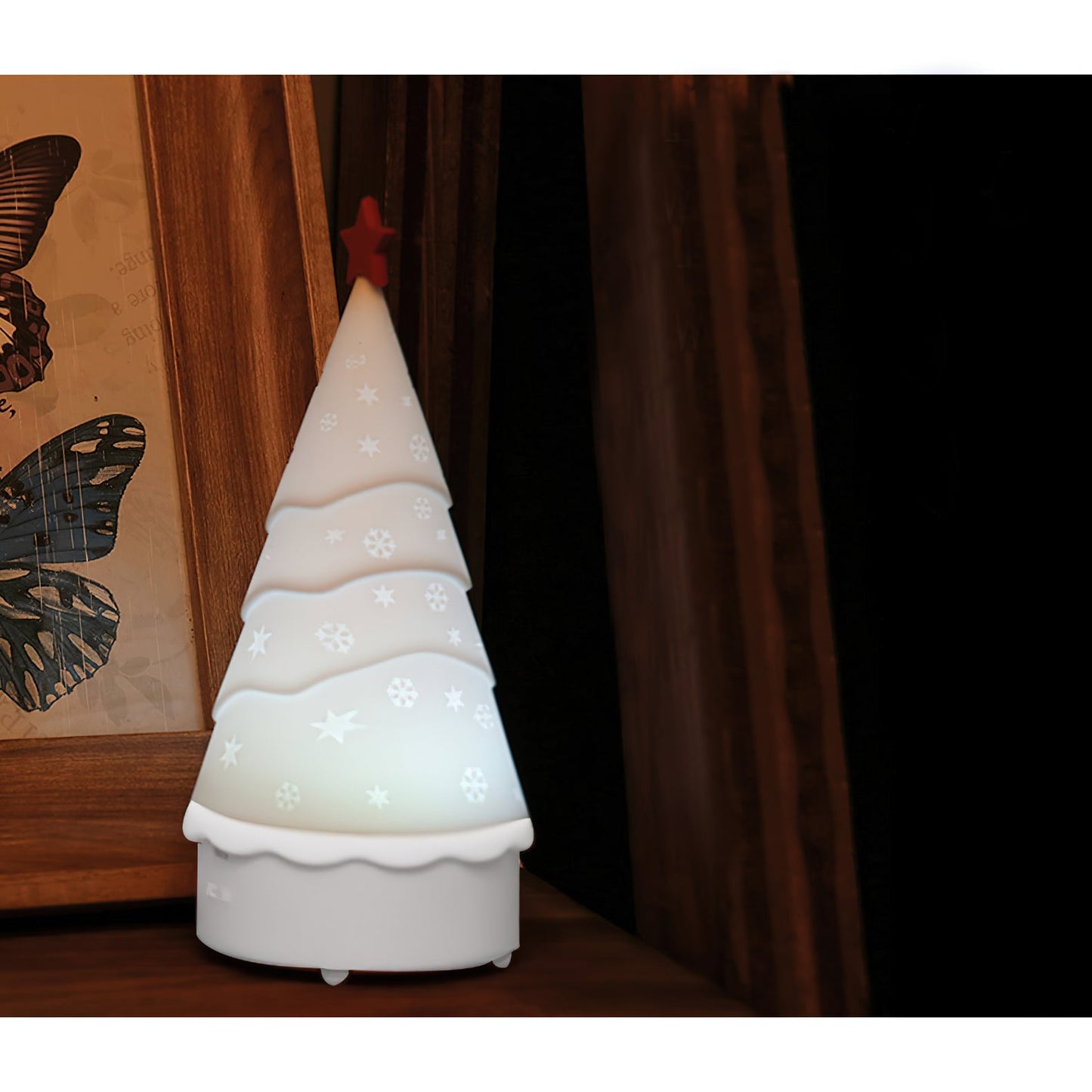 Tree Night Light (Built-in Battery) - Rechargeable Festive Snowman & Tree LED Light | Portable Holiday Decor