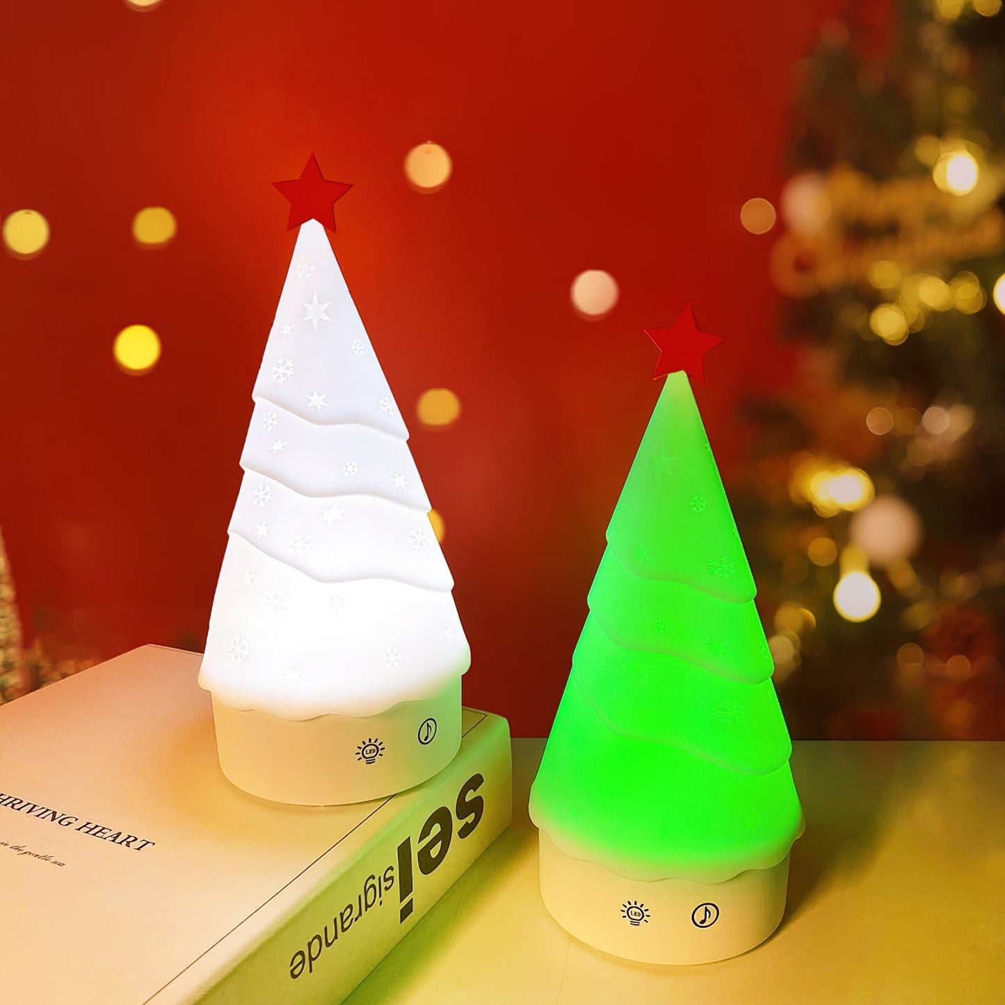 Tree Night Light (Built-in Battery) - Rechargeable Festive Snowman & Tree LED Light | Portable Holiday Decor