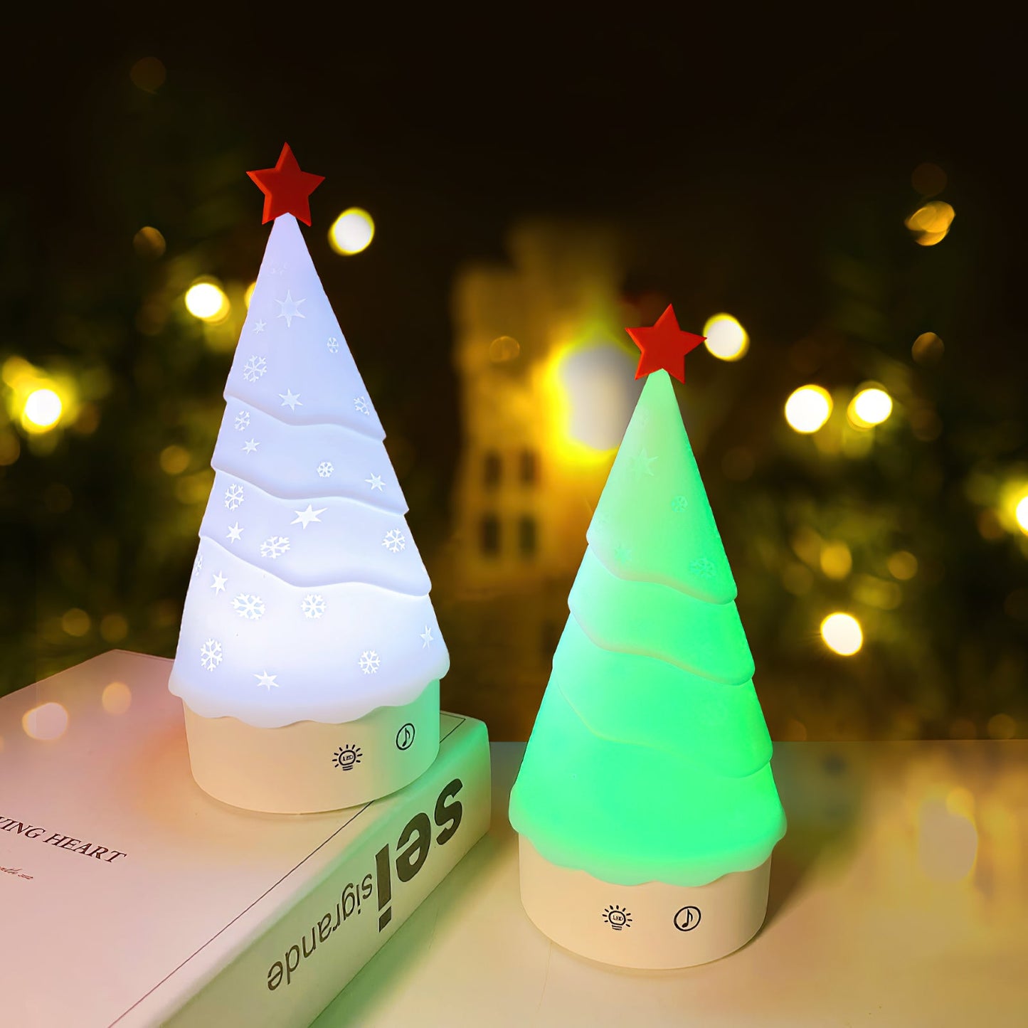 Tree Night Light (Built-in Battery) - Rechargeable Festive Snowman & Tree LED Light | Portable Holiday Decor