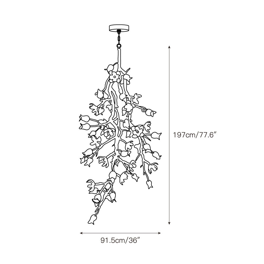 Churippu Chandelier - Grand 21-Light Brass & Ceramic Floral Statement Piece
