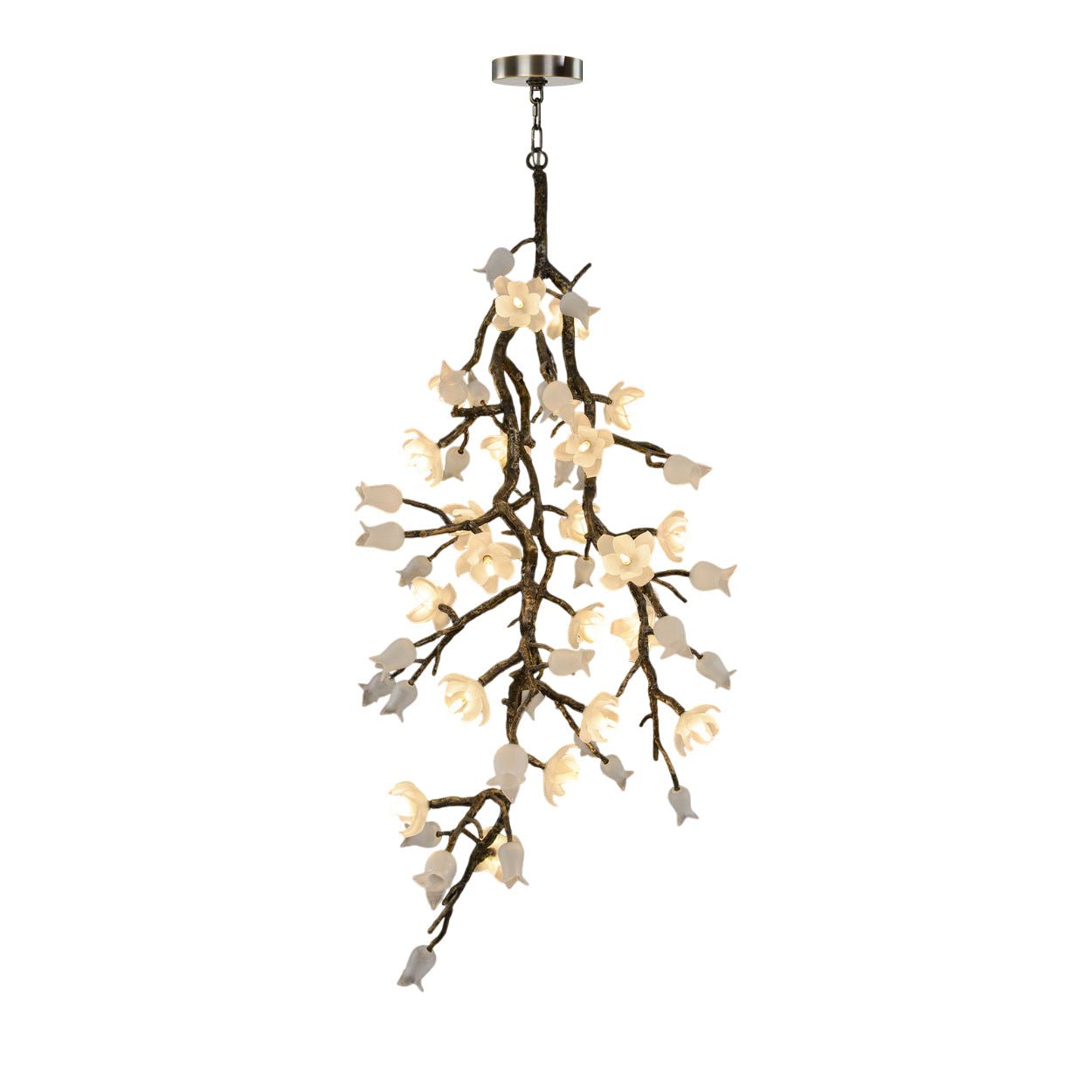 Churippu Chandelier - Grand 21-Light Brass & Ceramic Floral Statement Piece