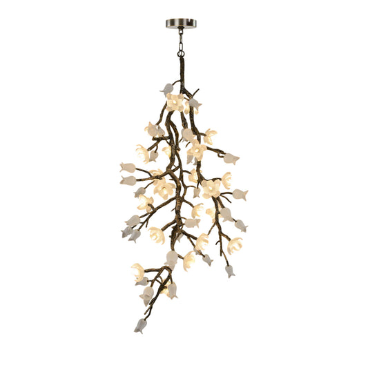 Churippu Chandelier - Grand 21-Light Brass & Ceramic Floral Statement Piece