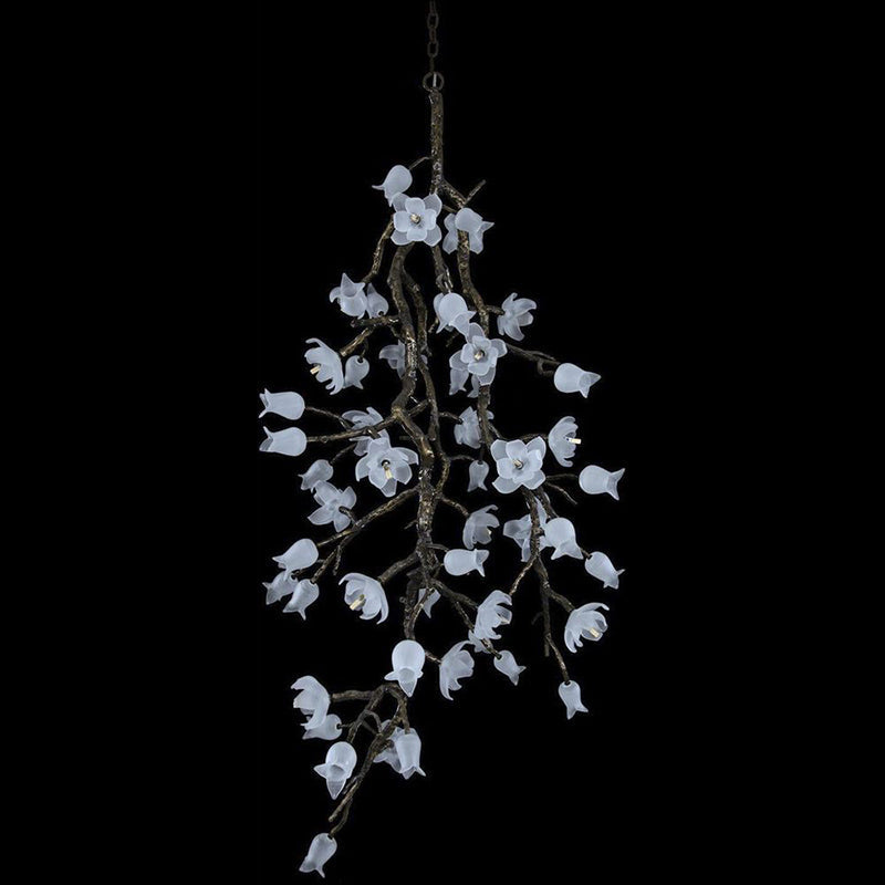 Churippu Chandelier - Grand 21-Light Brass & Ceramic Floral Statement Piece