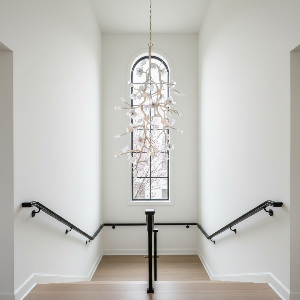 Churippu Chandelier - Grand 21-Light Brass & Ceramic Floral Statement Piece