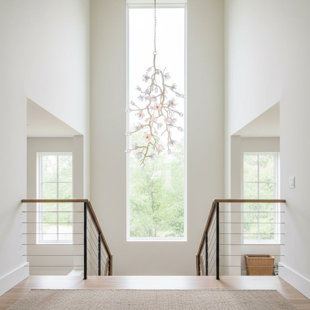 Churippu Chandelier - Grand 21-Light Brass & Ceramic Floral Statement Piece