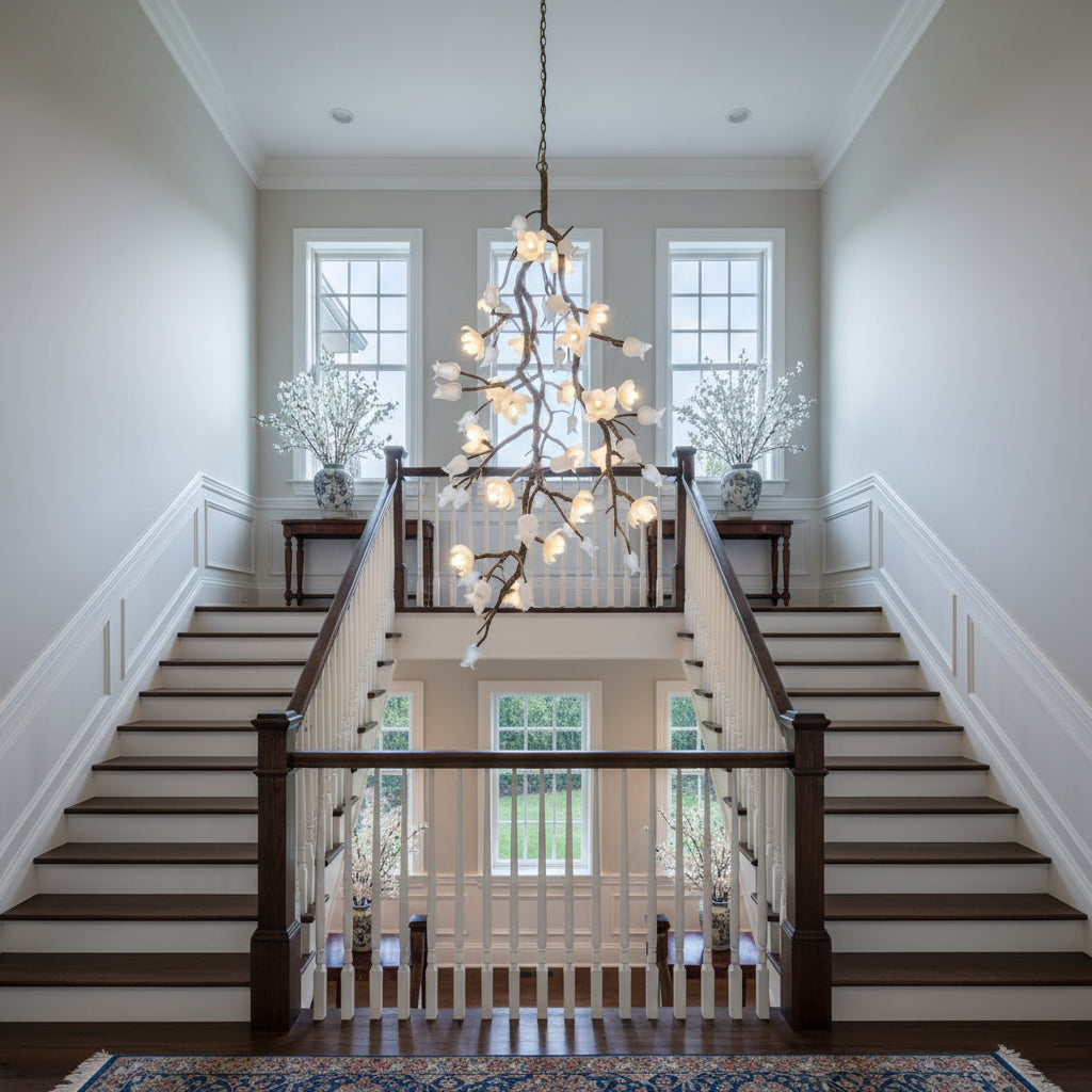 Churippu Chandelier - Grand 21-Light Brass & Ceramic Floral Statement Piece