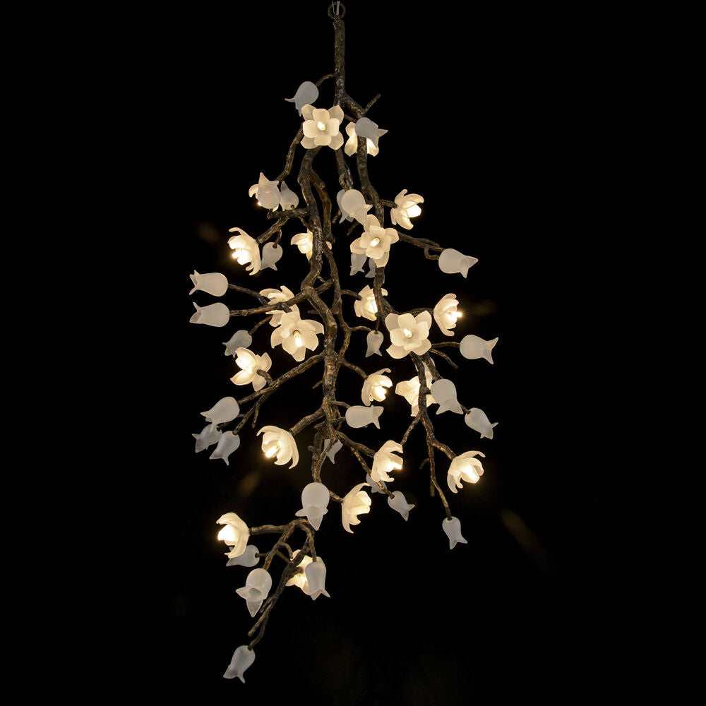 Churippu Chandelier - Grand 21-Light Brass & Ceramic Floral Statement Piece