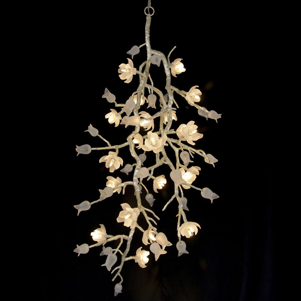 Churippu Chandelier - Grand 21-Light Brass & Ceramic Floral Statement Piece