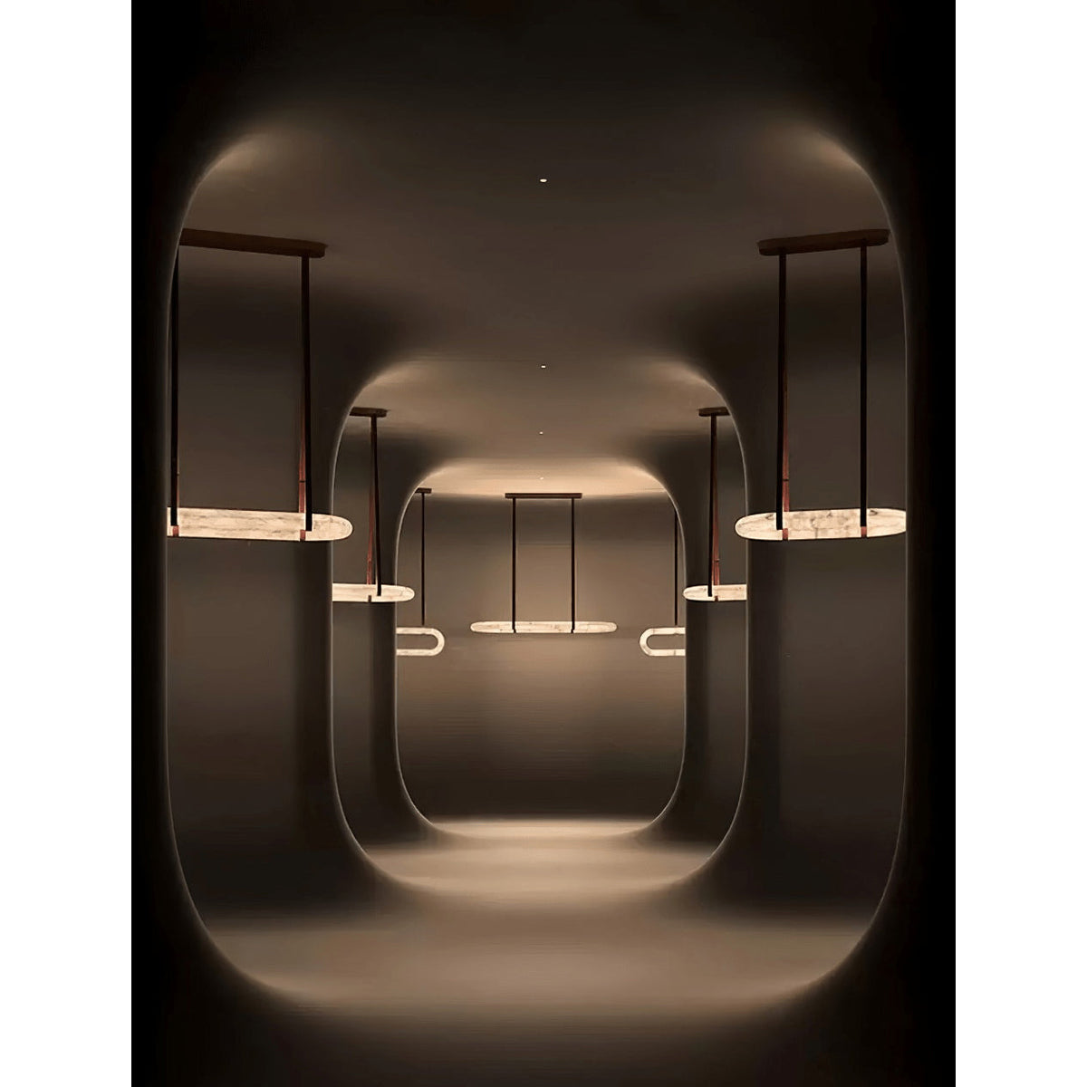 Circle Alabaster Chandelier – Natural Stone & Leather Suspension Light