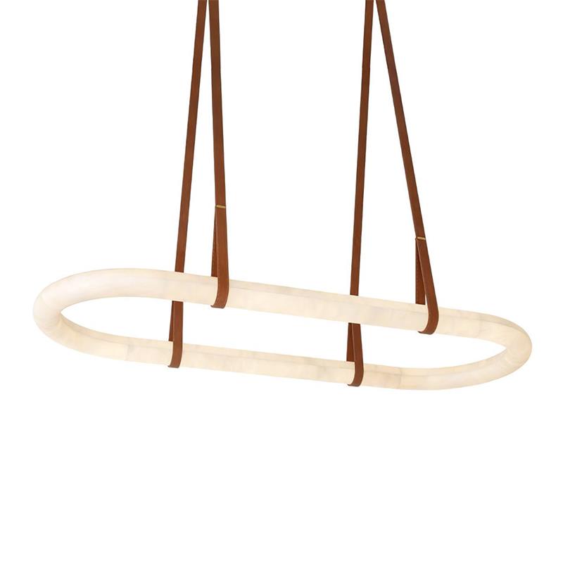 Circle Alabaster Chandelier – Natural Stone & Leather Suspension Light