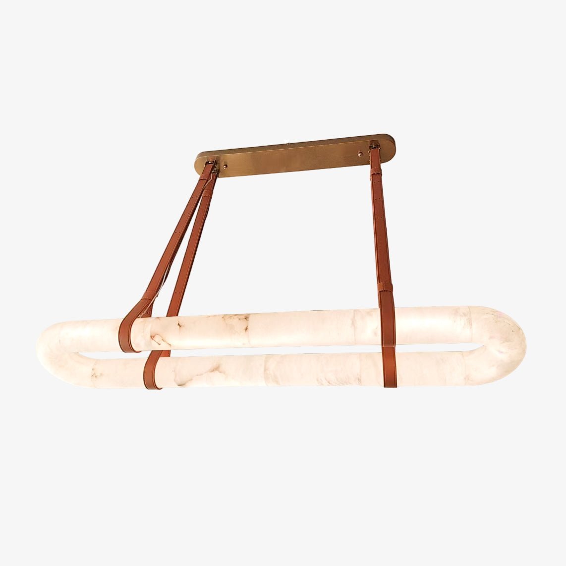 Circle Alabaster Chandelier – Natural Stone & Leather Suspension Light