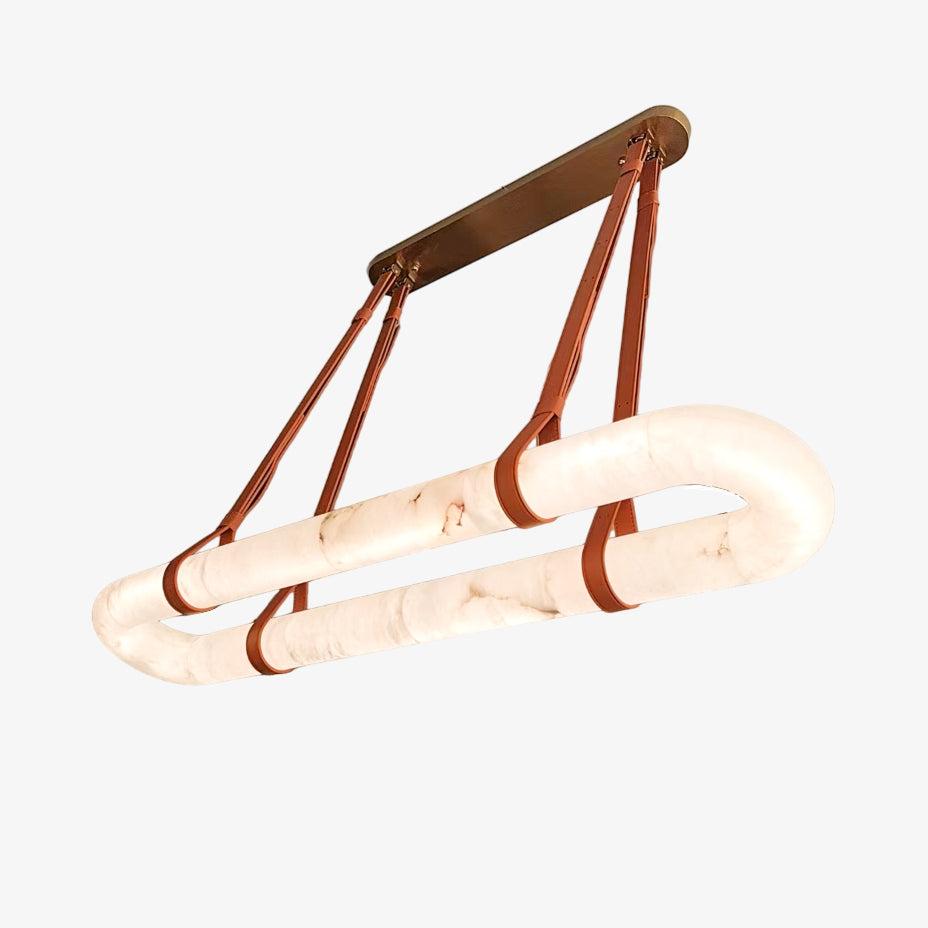 Circle Alabaster Chandelier – Natural Stone & Leather Suspension Light