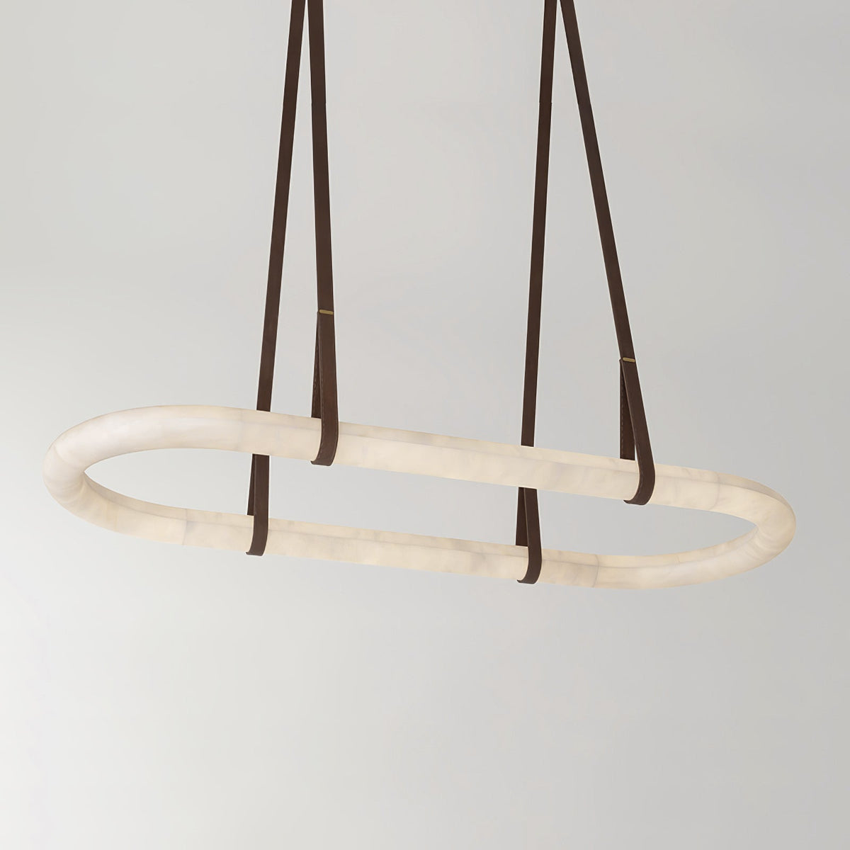 Circle Alabaster Chandelier – Natural Stone & Leather Suspension Light
