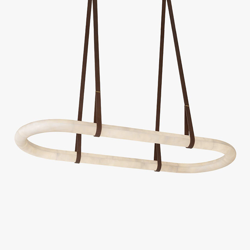 Circle Alabaster Chandelier – Natural Stone & Leather Suspension Light