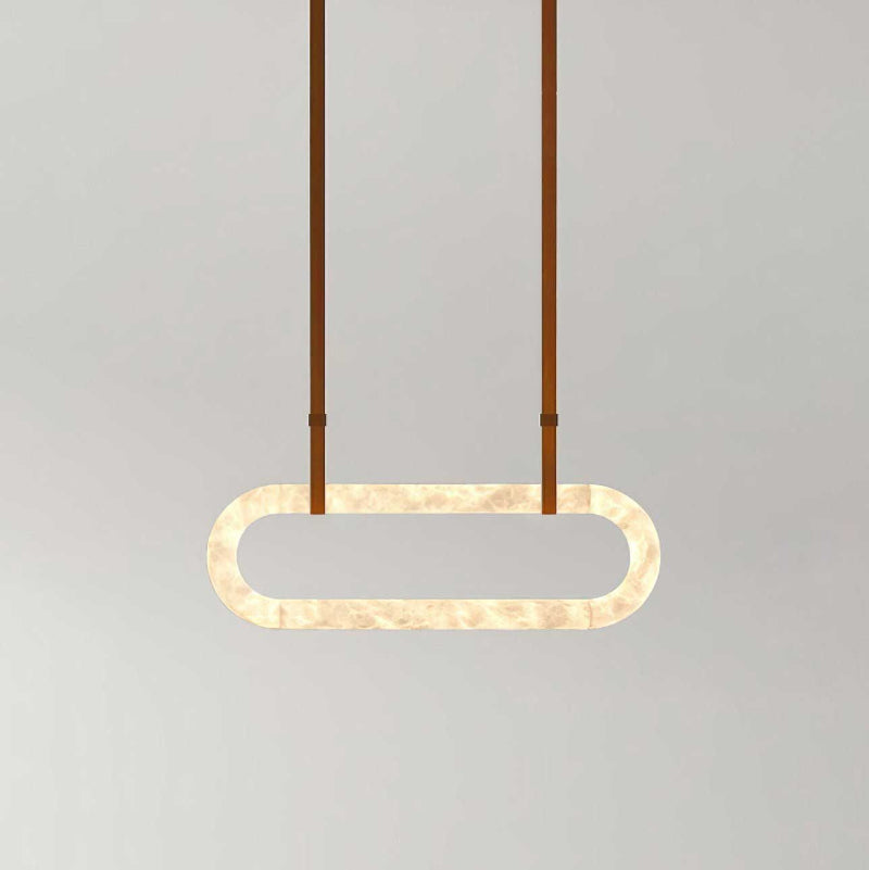 Circle Alabaster Chandelier – Natural Stone & Leather Suspension Light