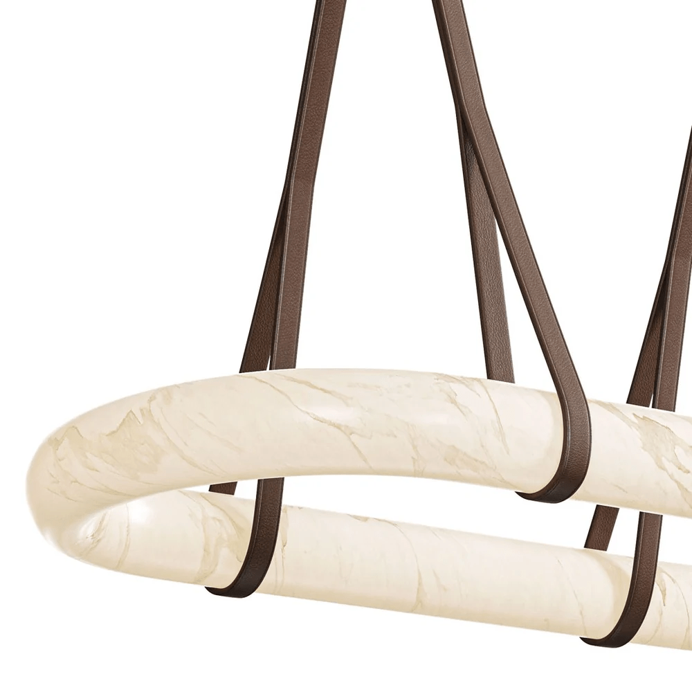 Circle Alabaster Chandelier – Natural Stone & Leather Suspension Light