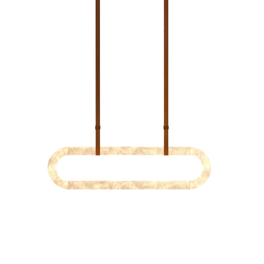 Circle Alabaster Chandelier – Natural Stone & Leather Suspension Light