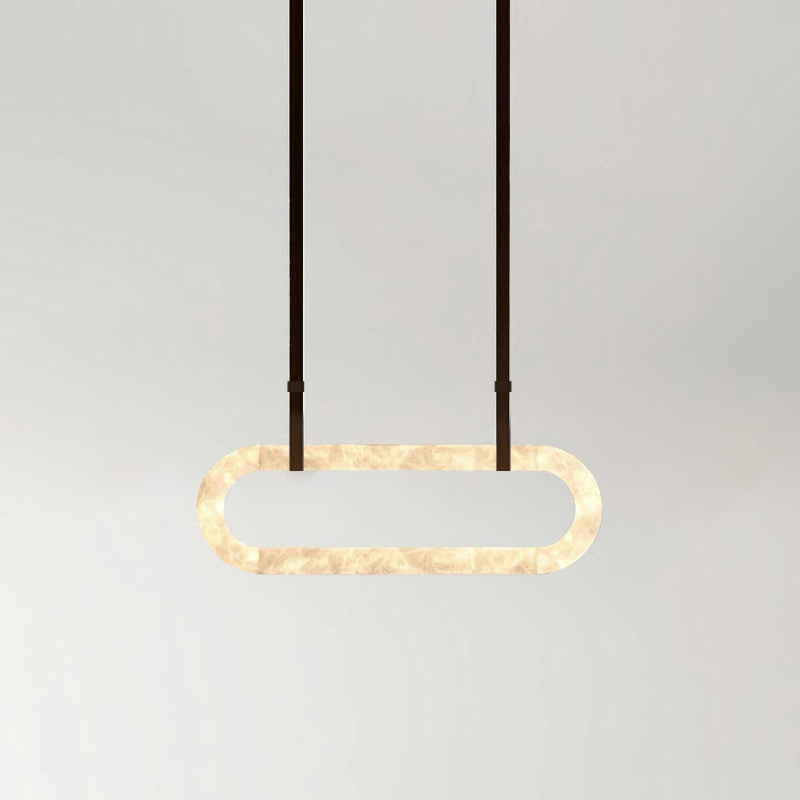 Circle Alabaster Chandelier – Natural Stone & Leather Suspension Light