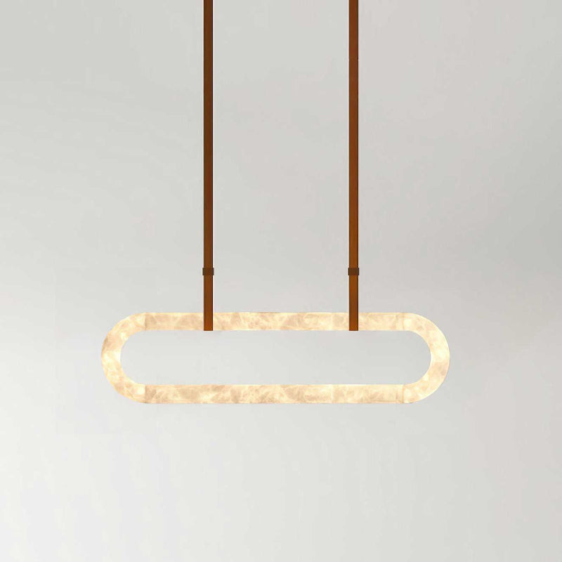 Circle Alabaster Chandelier – Natural Stone & Leather Suspension Light