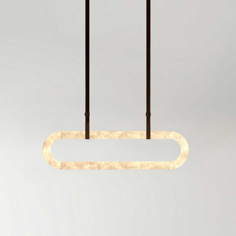 Circle Alabaster Chandelier – Natural Stone & Leather Suspension Light