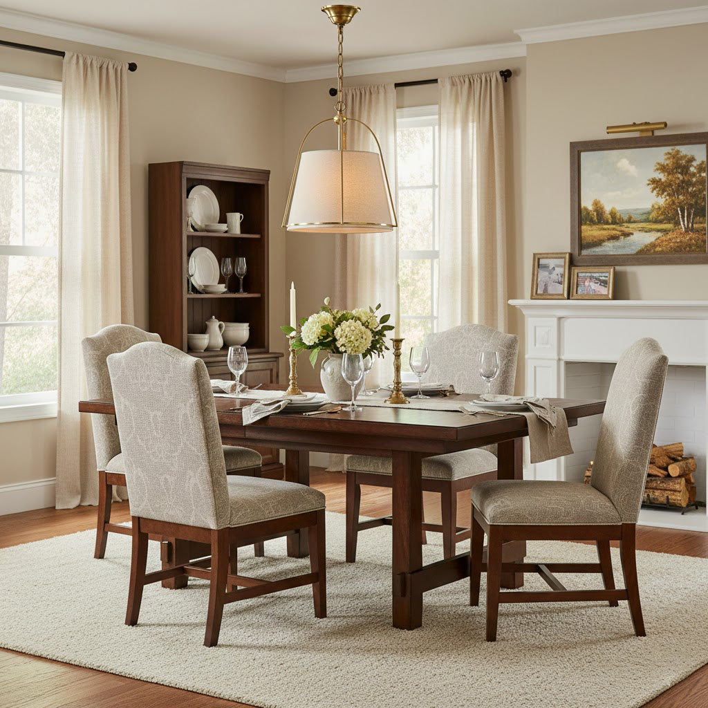 Clarke Pendant Lamp – Brass & Fabric Shade 4-Light Pendant