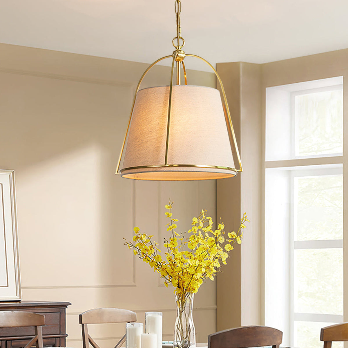 Clarke Pendant Lamp – Brass & Fabric Shade 4-Light Pendant