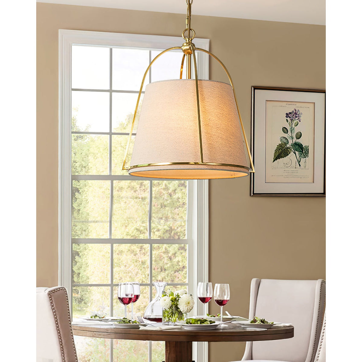 Clarke Pendant Lamp – Brass & Fabric Shade 4-Light Pendant