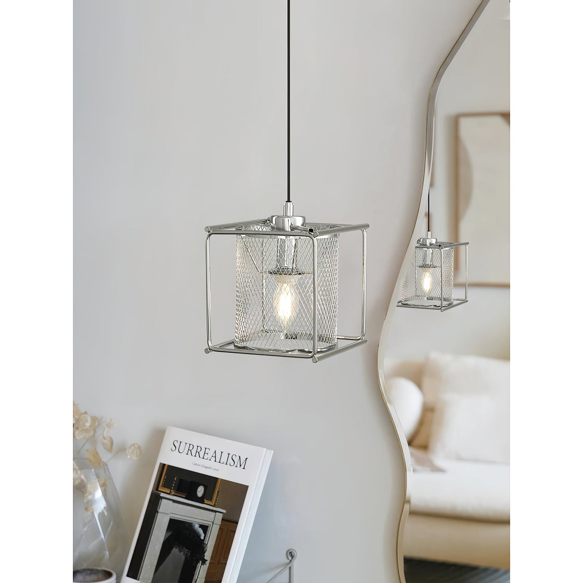 Clarus Pendant Lamp – Refined Industrial Chrome Mesh Drum Pendant