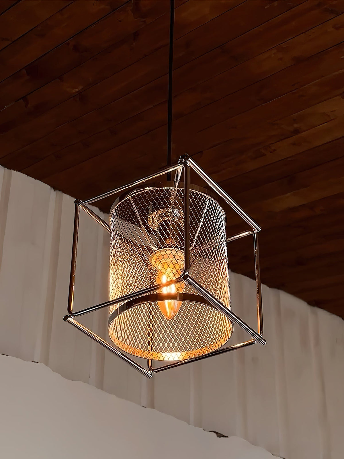 Clarus Pendant Lamp – Refined Industrial Chrome Mesh Drum Pendant