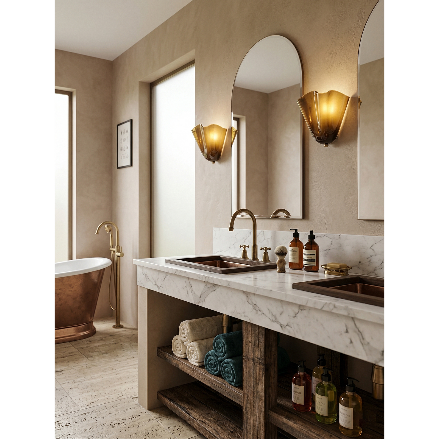 Flower Glass Wall Lamp - Hand-Blown Petal Glass Sconce in Earth Tones