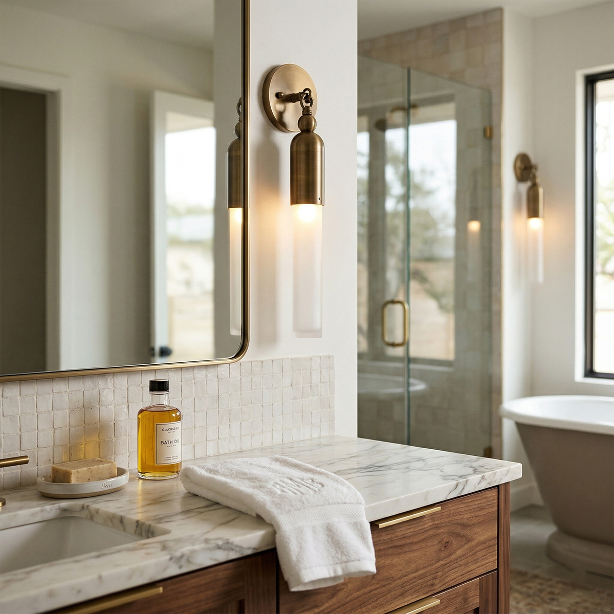 Darby Wall Lamp – Textured Mold-Blown Glass & Brass Dome Sconce