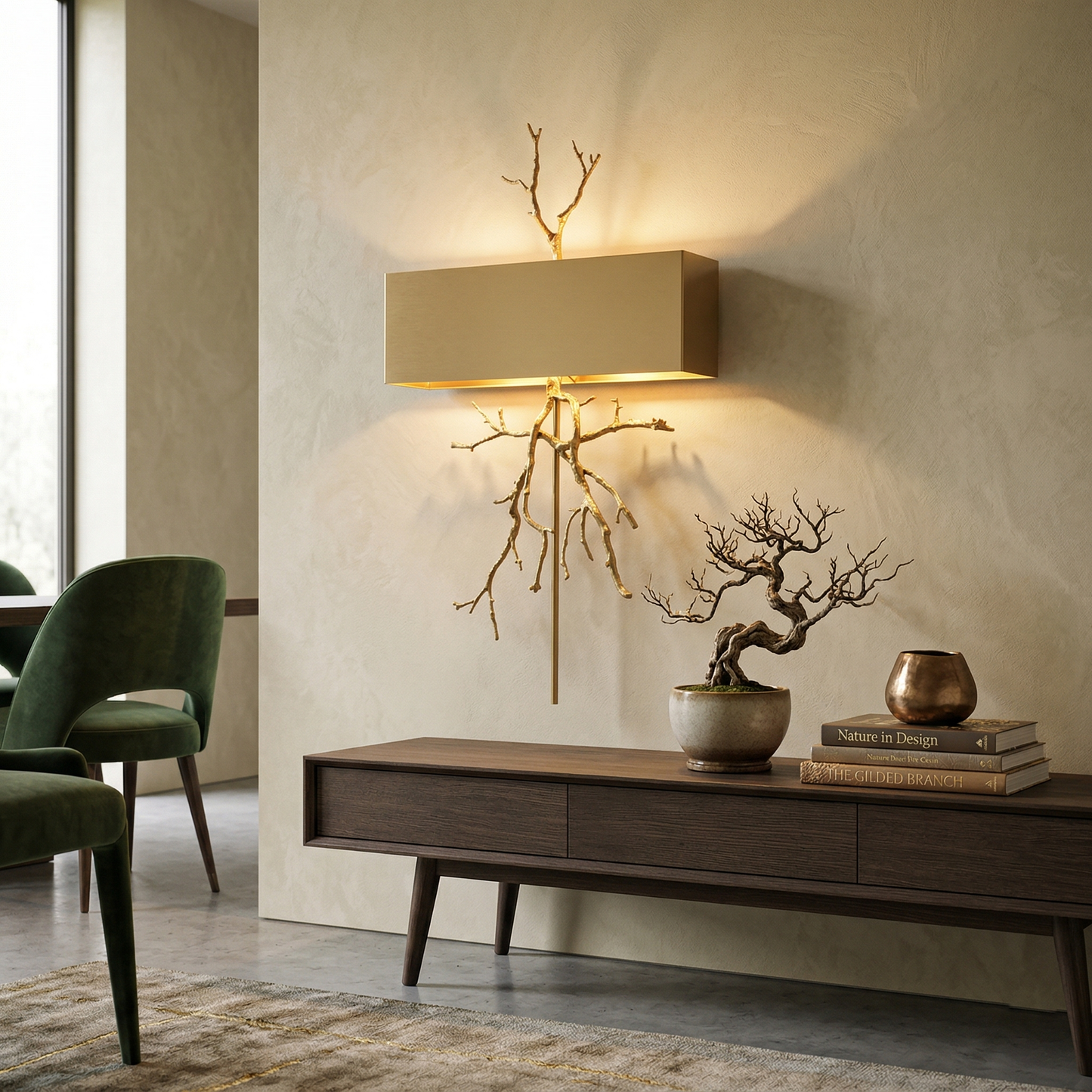 Twig Wall Lamp - Real Twig Cast Brass Body & Aluminum Shade | Organic Sculptural Wall Sconce