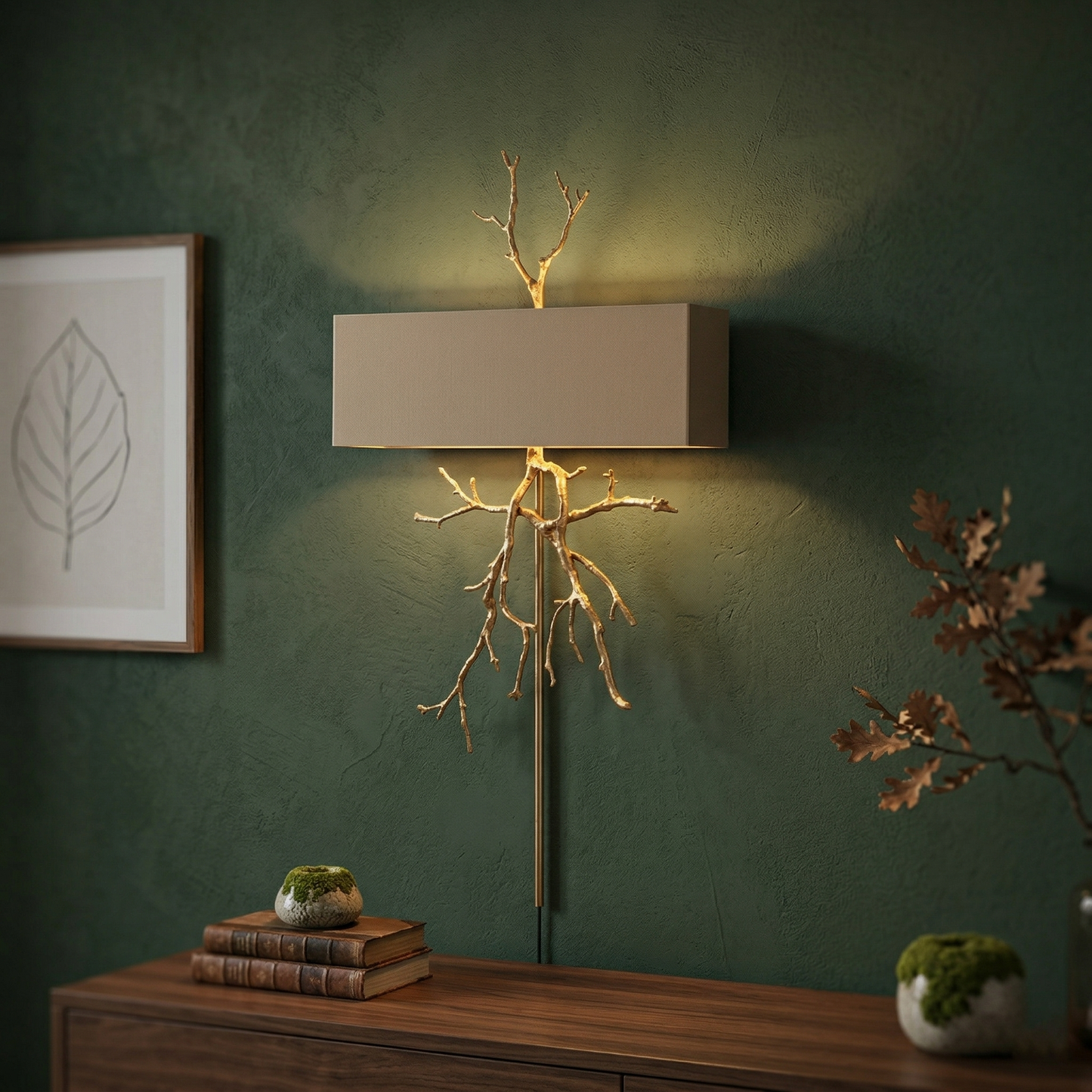 Twig Wall Lamp - Real Twig Cast Brass Body & Aluminum Shade | Organic Sculptural Wall Sconce