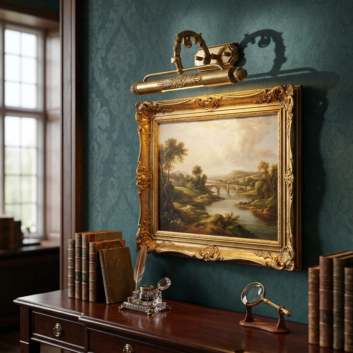 Pania Brass Wall Lamp - Picture Frame Picture Light in Antique Brass