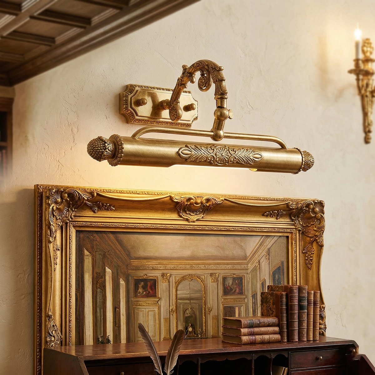 Pania Brass Wall Lamp - Picture Frame Picture Light in Antique Brass