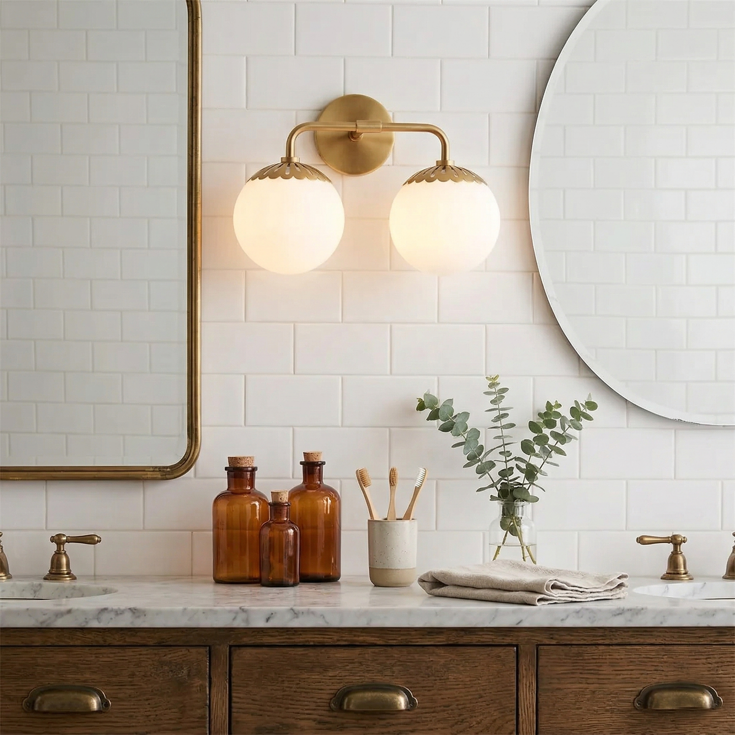 Dewdrop Globe Sconce - Art Deco Flower Cap Glass Vanity & Wall Light